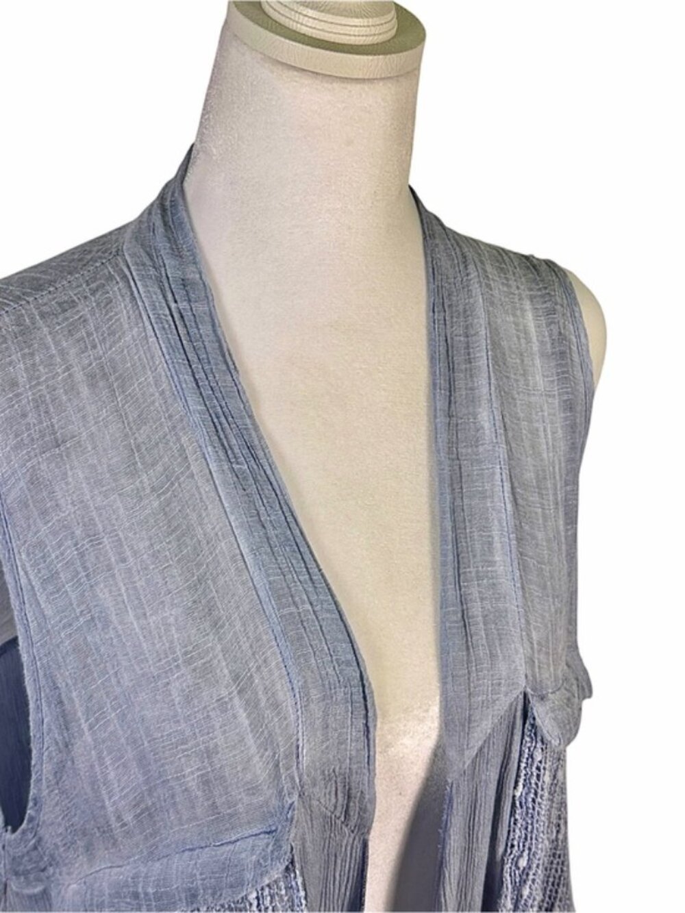 Simply Couture Dusty Blue Lagenlook Draped Vest L Boho Artwear Layered - Picture 3 of 12